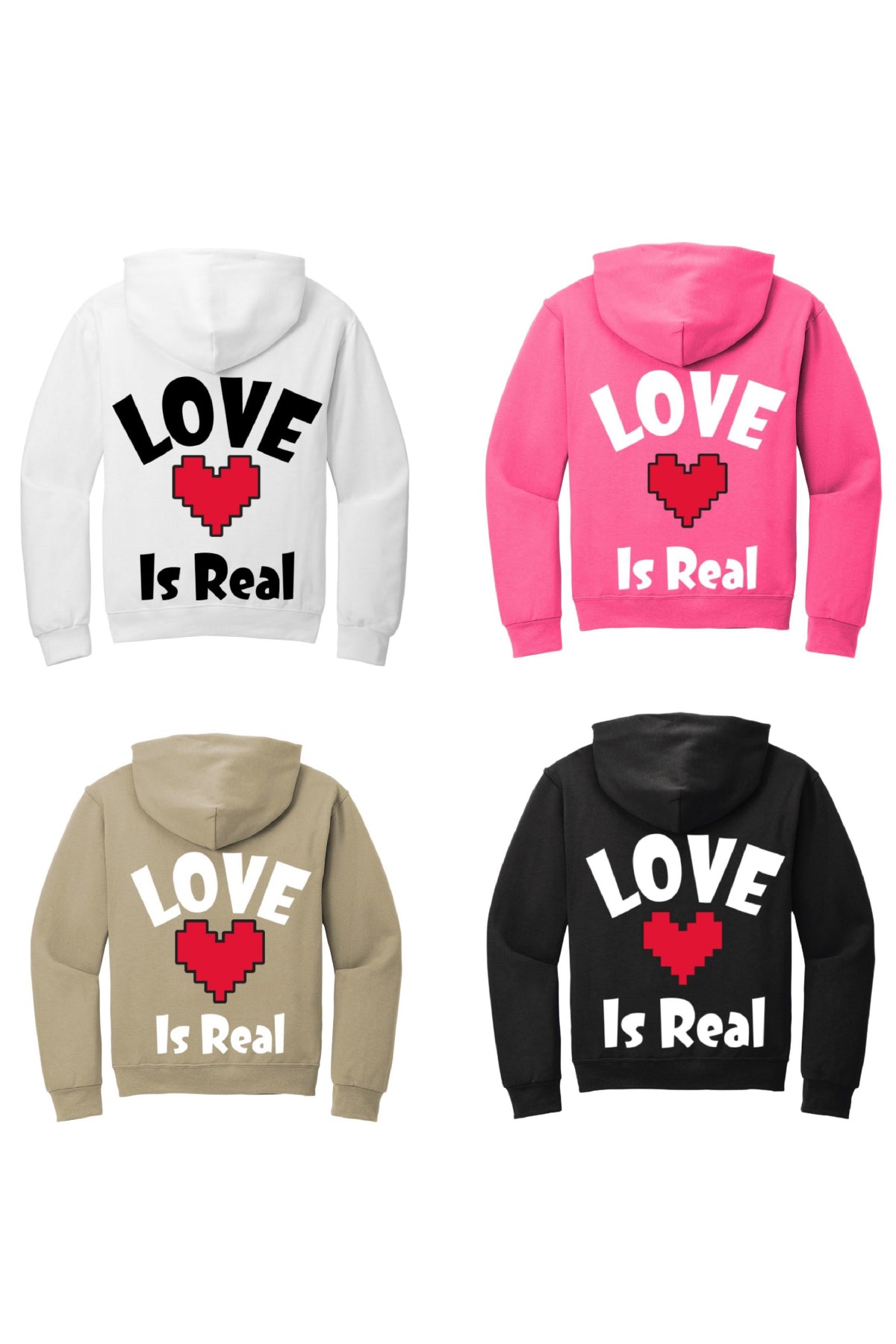 “Love Is Real” Printed Hoodies for Men and Women-Pink