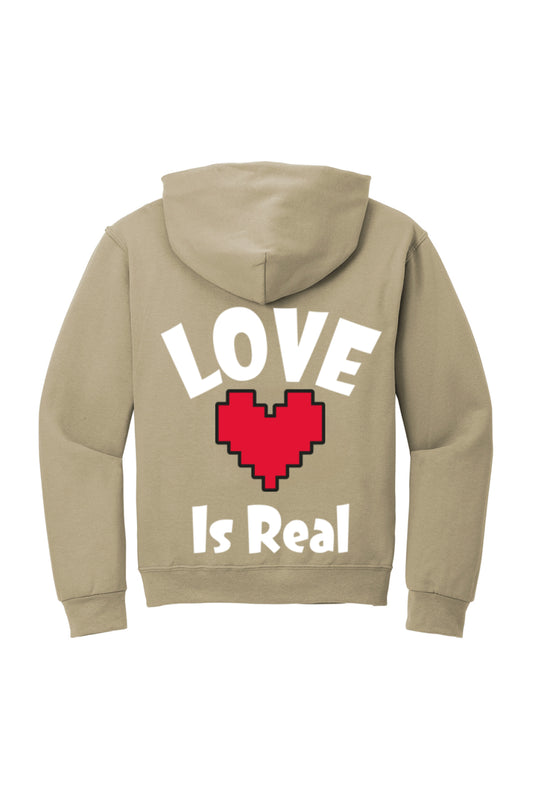 “Love Is Real” Printed Hoodies for Men and Women-Khaki