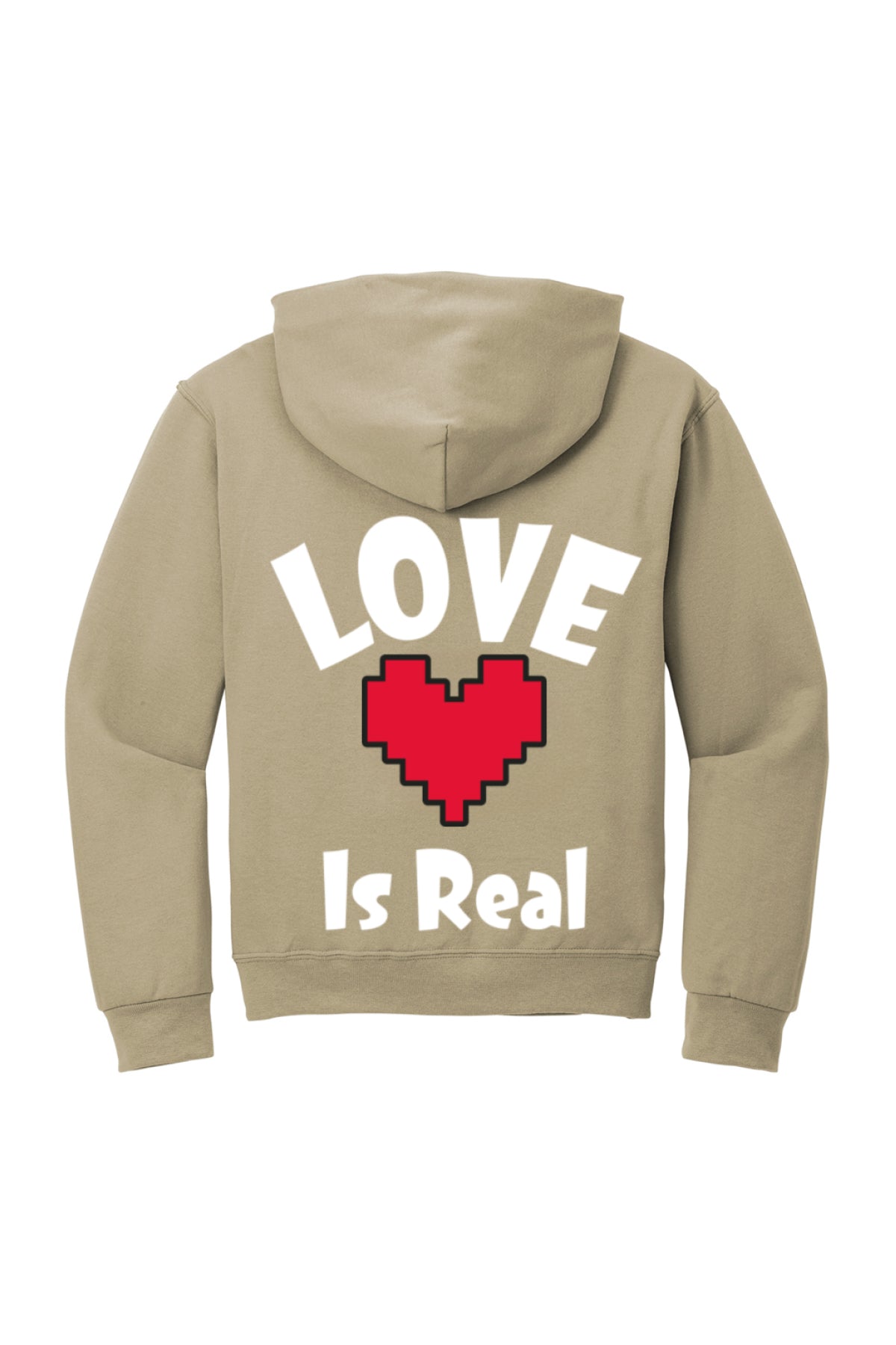 “Love Is Real” Printed Hoodies for Men and Women-Khaki